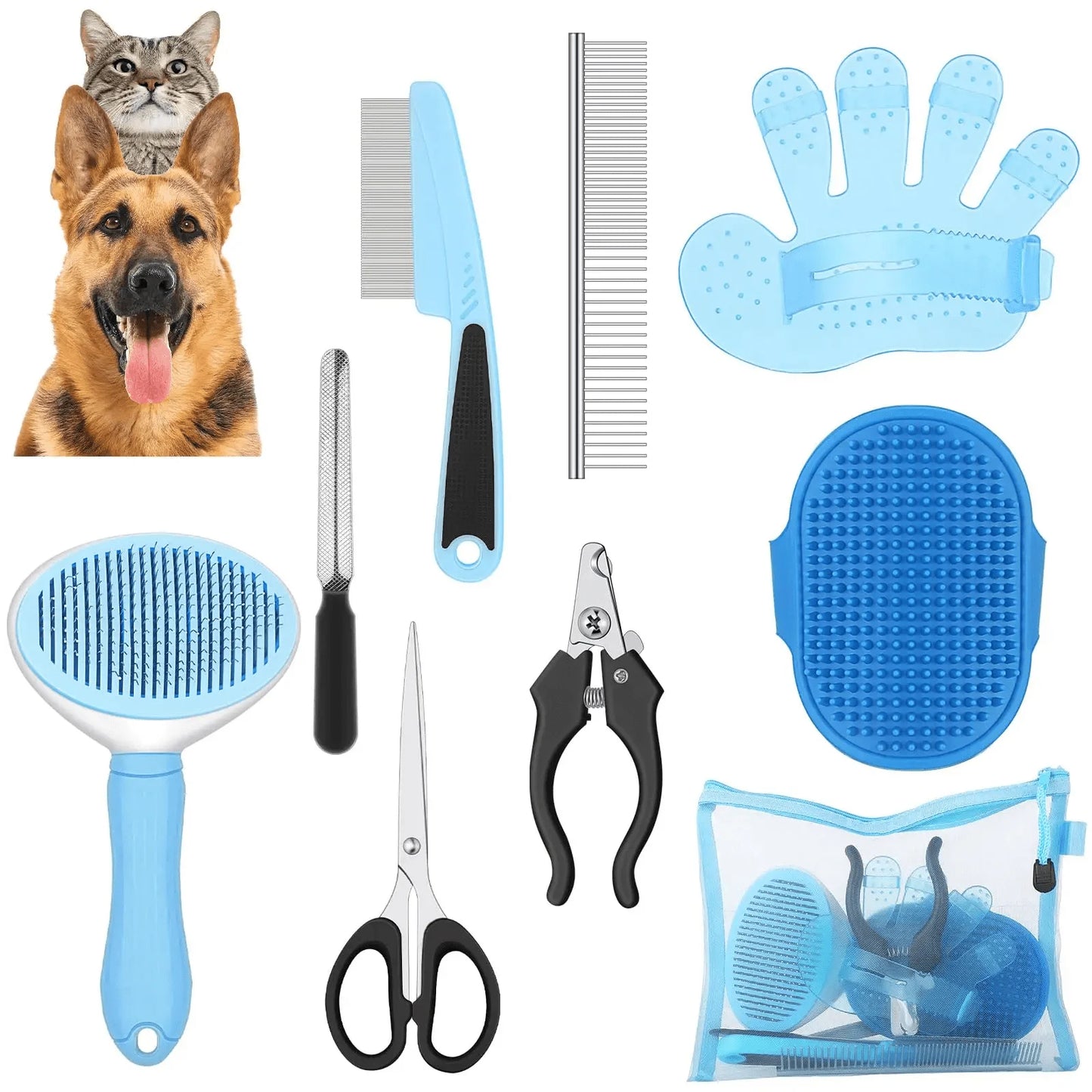 Professional Dog Grooming Kit Slicker Brush Dematting Rake And Clips