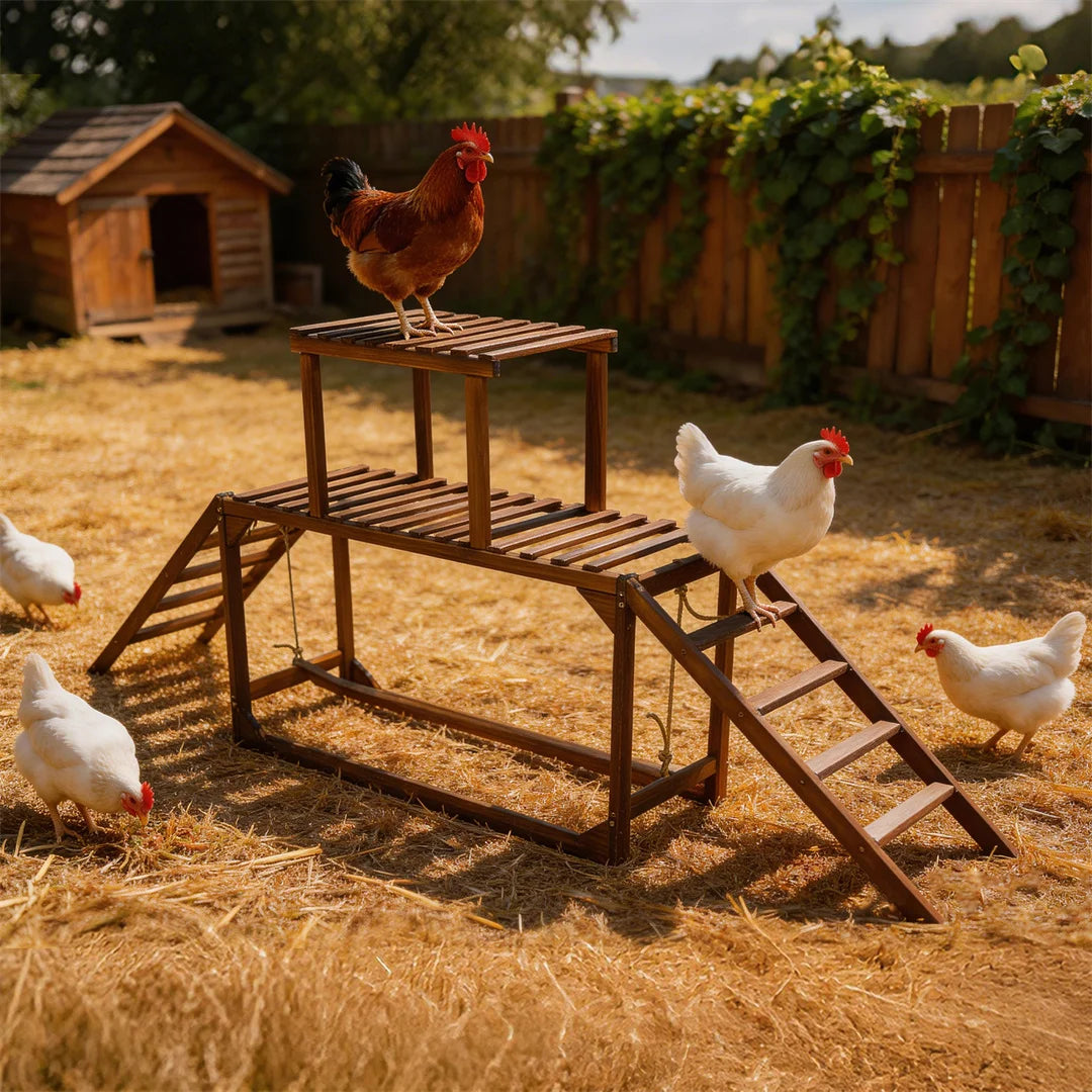 Pine Wood Chicken Perch Swing With Roosting Bars And Ladder