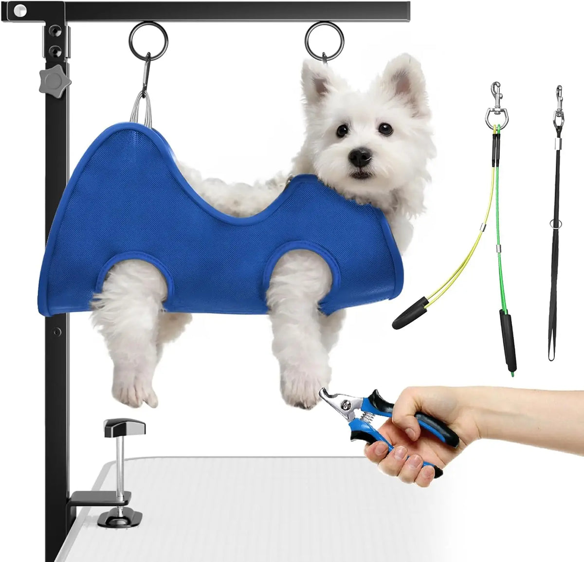 Adjustable Pet Grooming Hammock With Table Clamp Stand