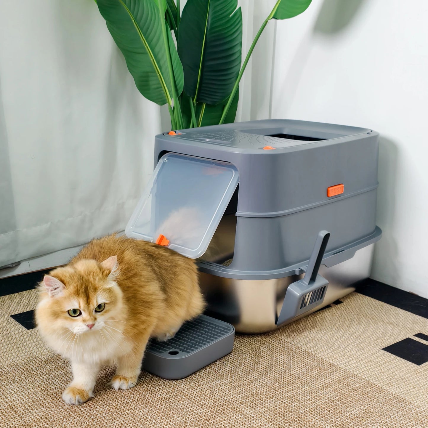Stainless Steel Enclosed Cat Litter Box With Removable Lid And Scoop