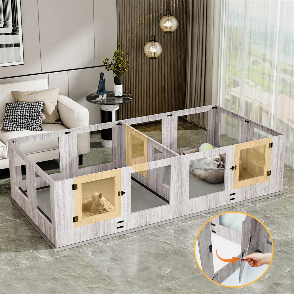 Borwart Tempered Glass Dog Playpen With Waterproof Mat And Rails