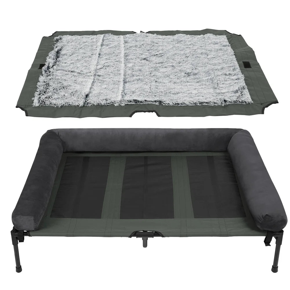 BORWART Outdoor Raised Dog Bed With Cooling Breathable Mat Plush