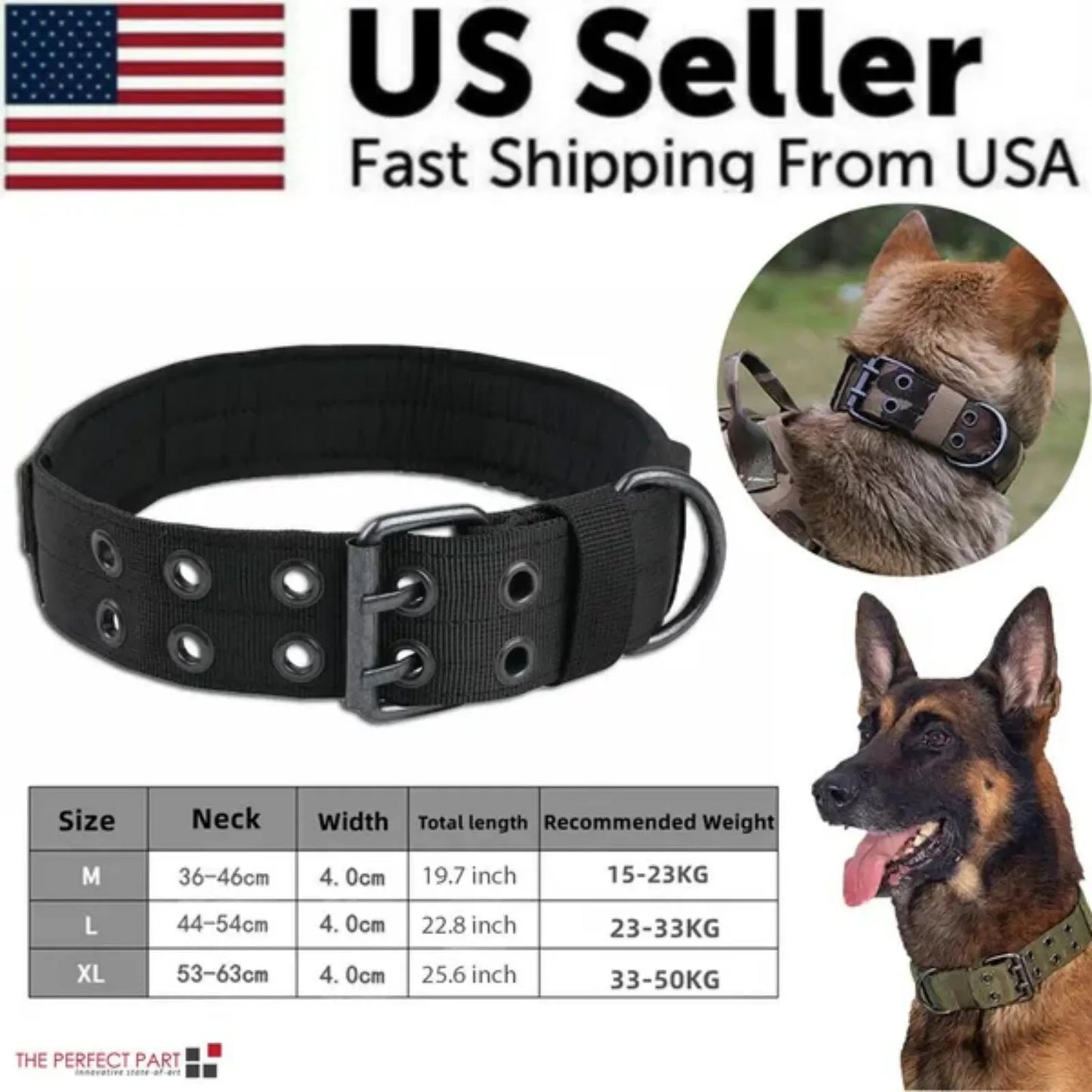 Tactical Heavy Duty Nylon Dog Collar With Metal Buckle
