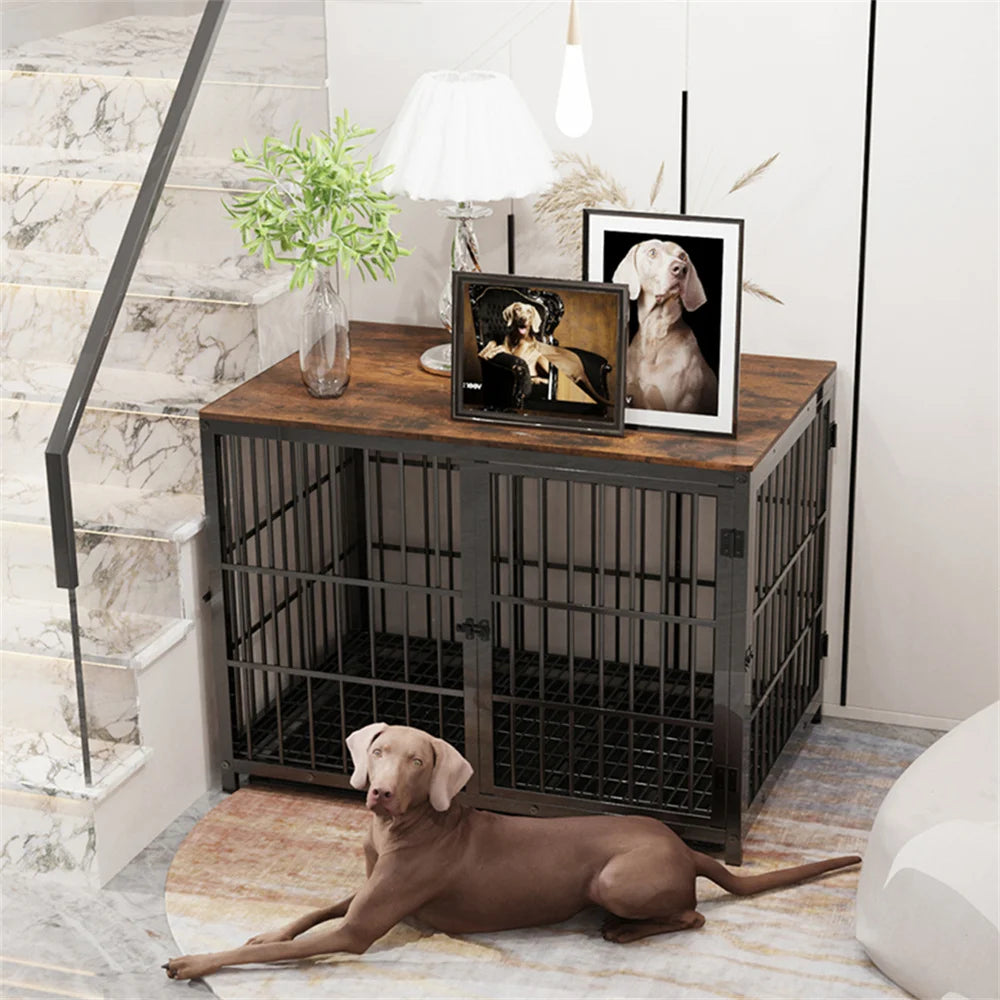 BORWART Wooden Dog Crate End Table Kennel With 3 Doors
