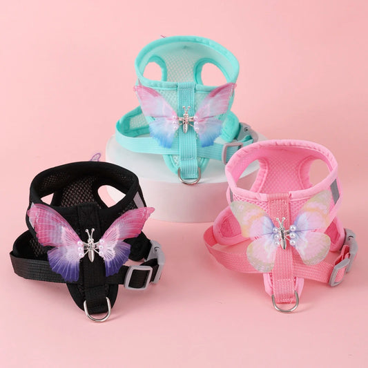 Breathable Cat Harness Set Butterfly Design With Leash
