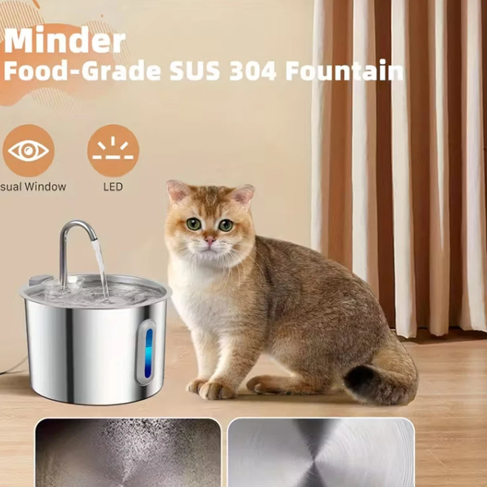 Stainless Steel Cat Water Fountain With Visual Water Level Window