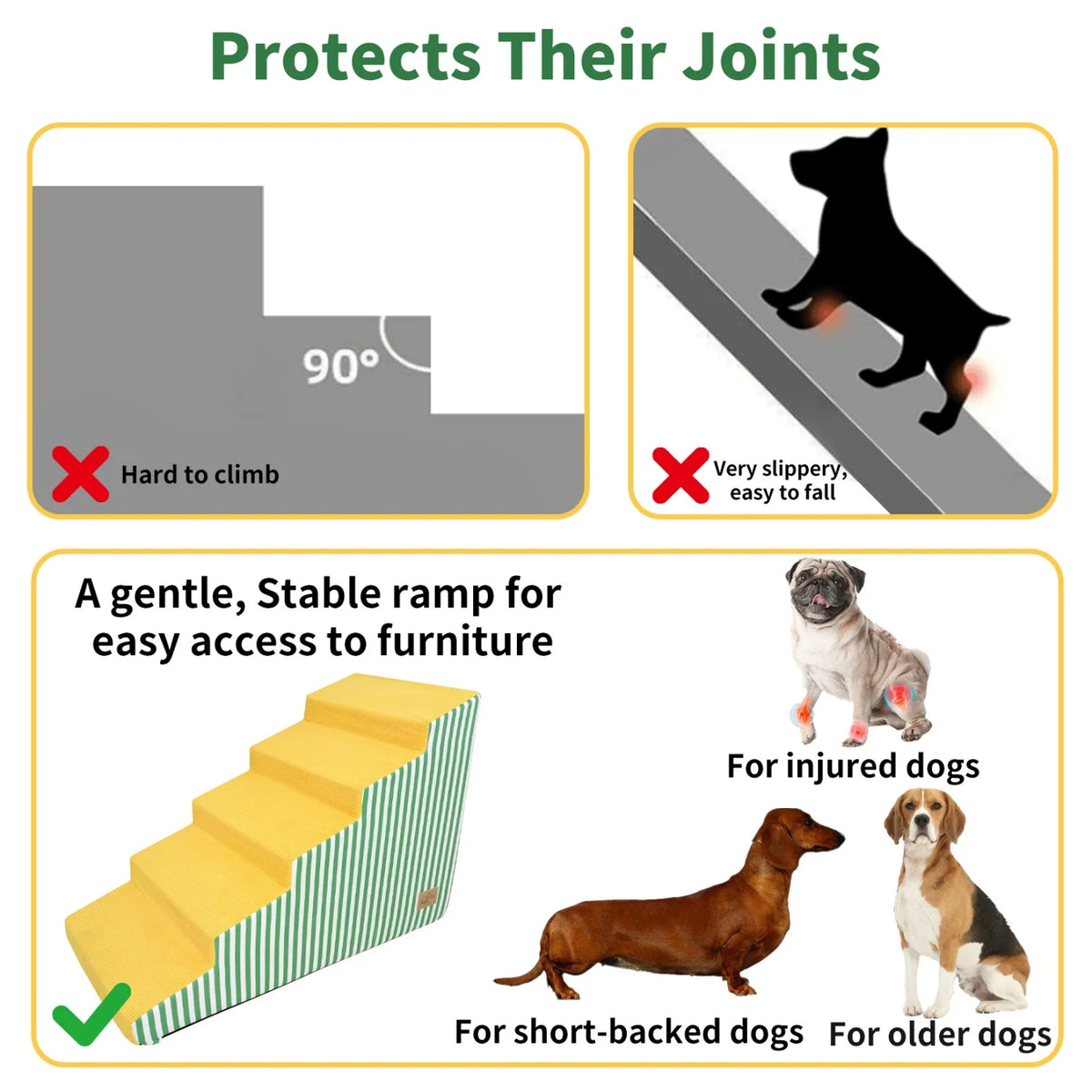 3 to 5 Step Dog Stairs for Bed and Sofa with Foam Ramp