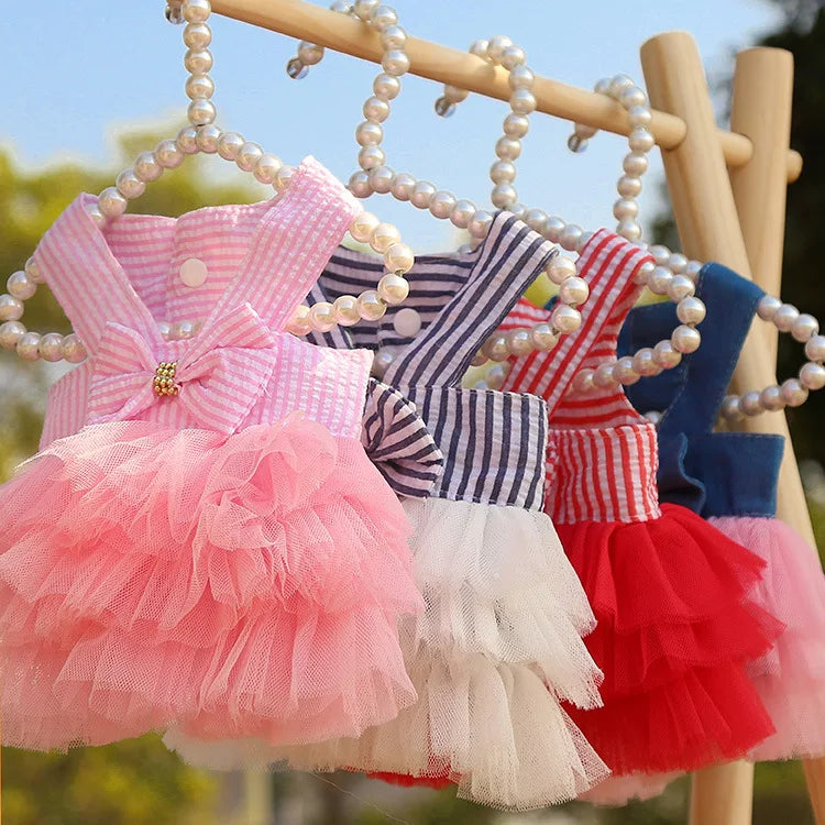 Miss Doggy Summer Lace Dress Striped Pet Clothing For Dogs
