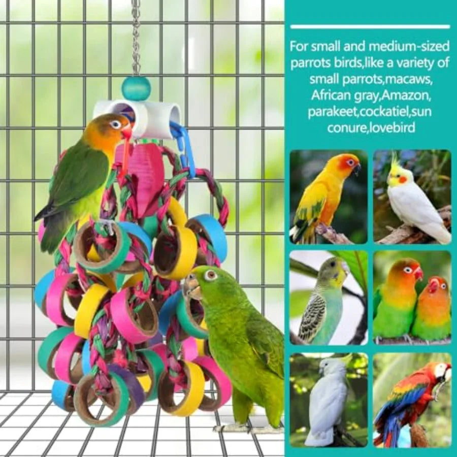 Conure Bird Toys Foraging Shredder Bagel Chewy Rings 24 Pieces