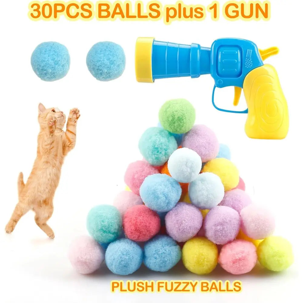 Cat Ball Launcher Toy Set With Plush Balls Interactive Toy
