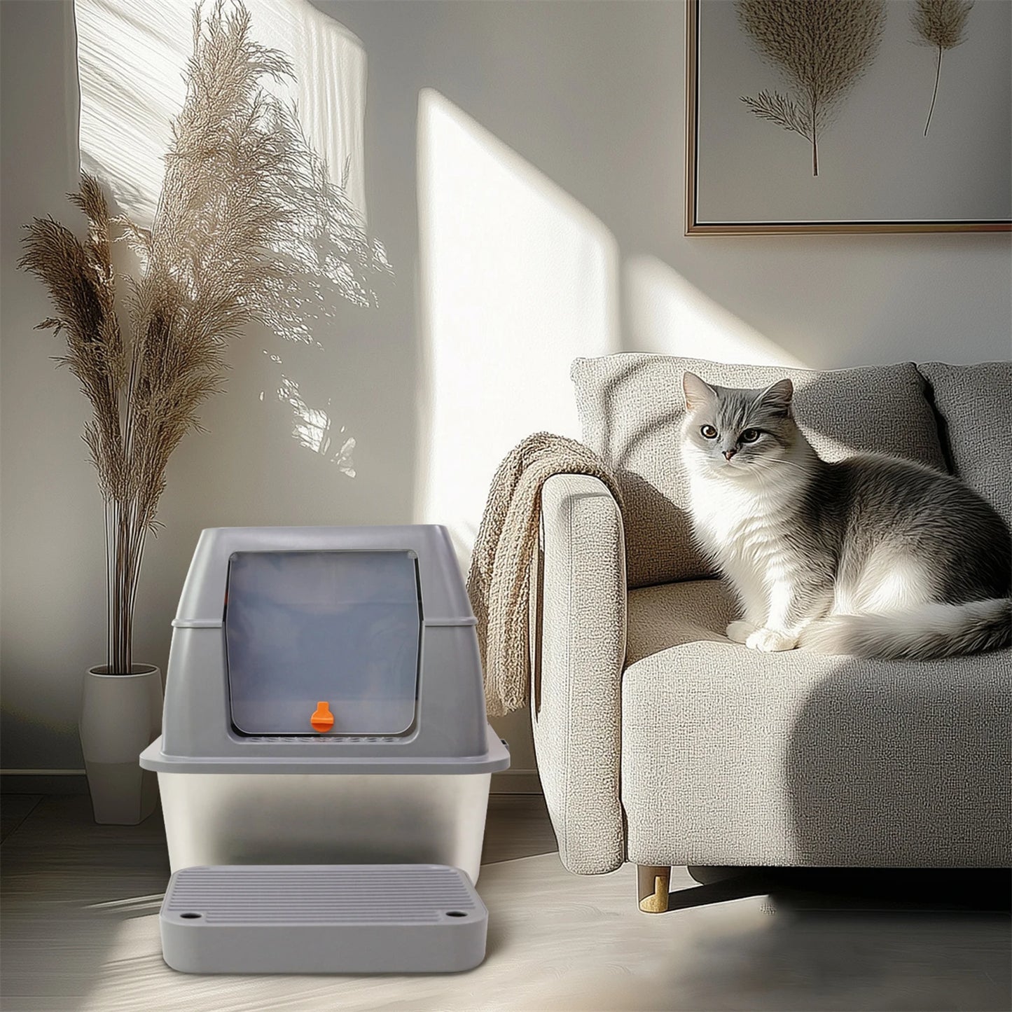 Stainless Steel Cat Litter Box With Lid For Large Cats