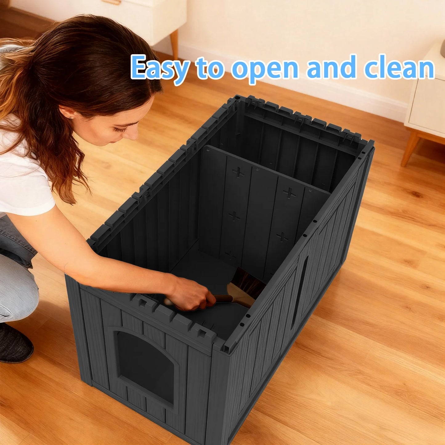 Weatherproof Resin Cat House With Double Doors And Lounge Top
