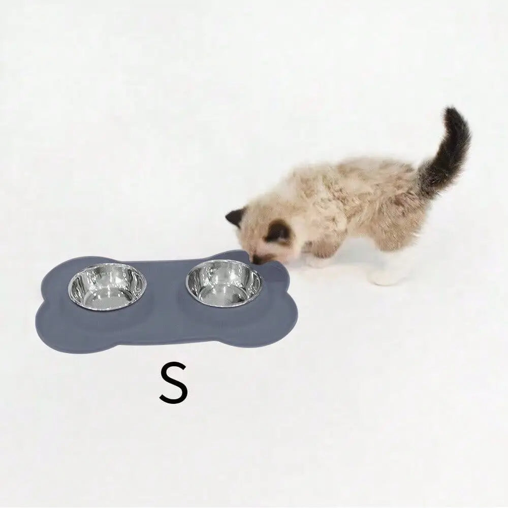 Stainless Steel Double Bowl Pet Feeder With Tray Anti Spill