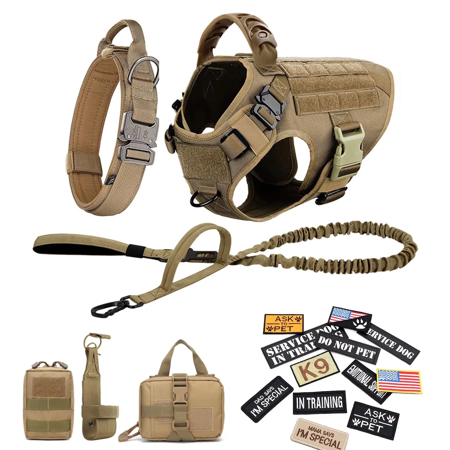 Military Large Dog Harness Vest Kit With Leash Patches Malinois