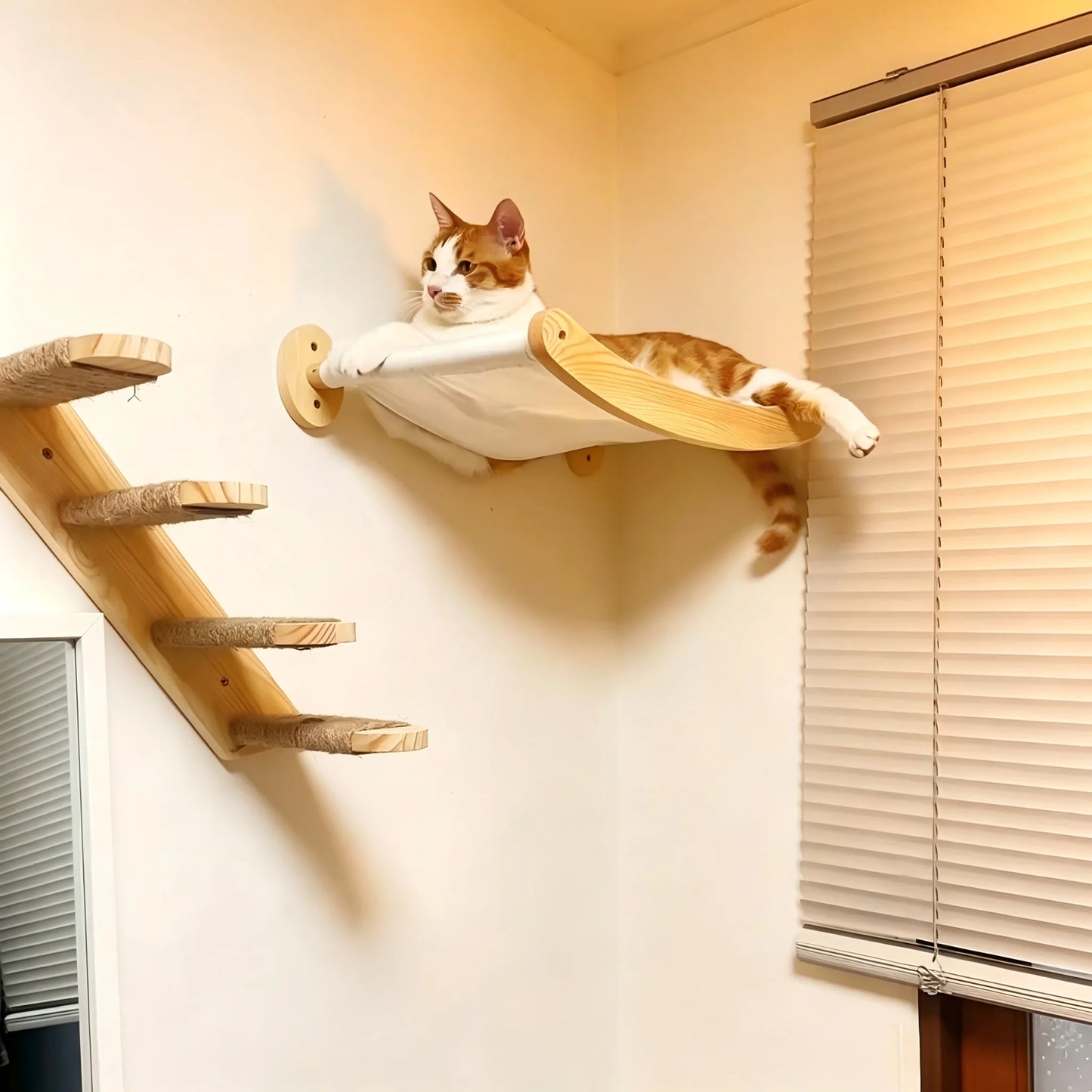 CWV Wall Mounted Cat Climbing Platform With Hammock Sisal Rope