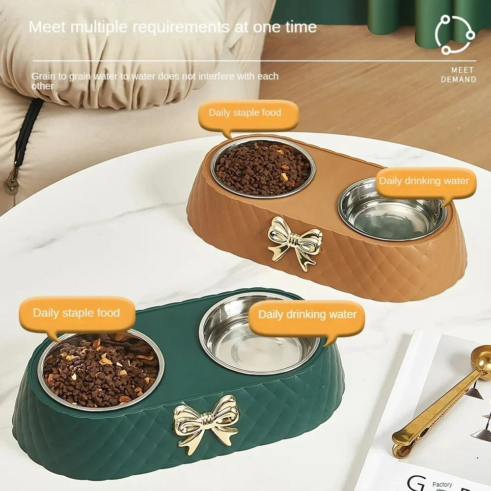 Durable Dual Pet Feeding Bowls With Stainless Steel Bowls