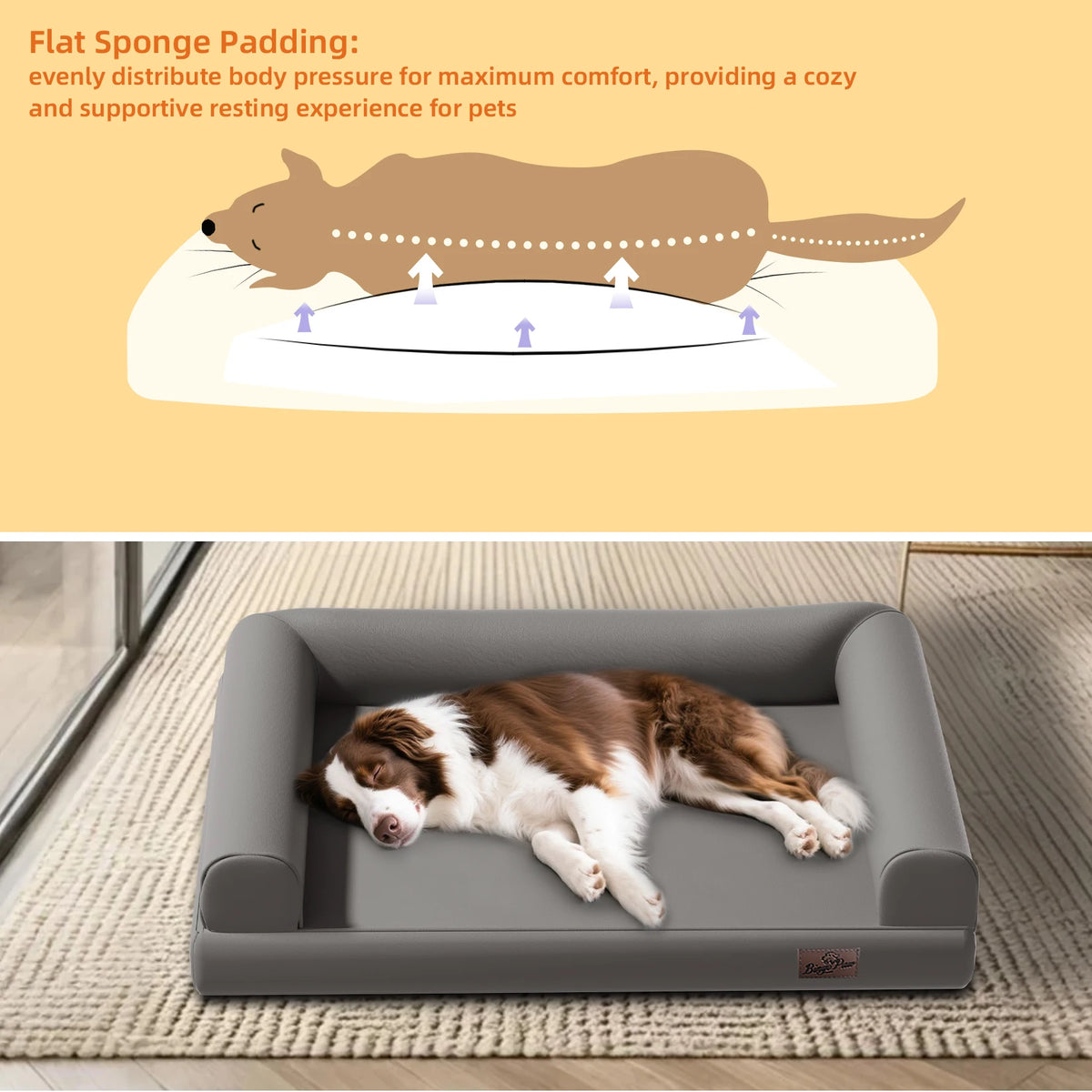 Borwart Orthopedic Dog Bed With Removable Cover Microfiber Leather Calming