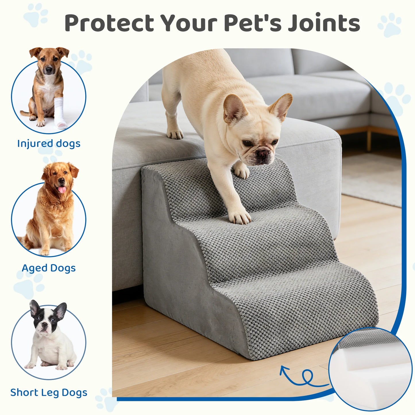 Curved High-Density Foam Dog Stairs Ramp For Small Dogs Non-Slip