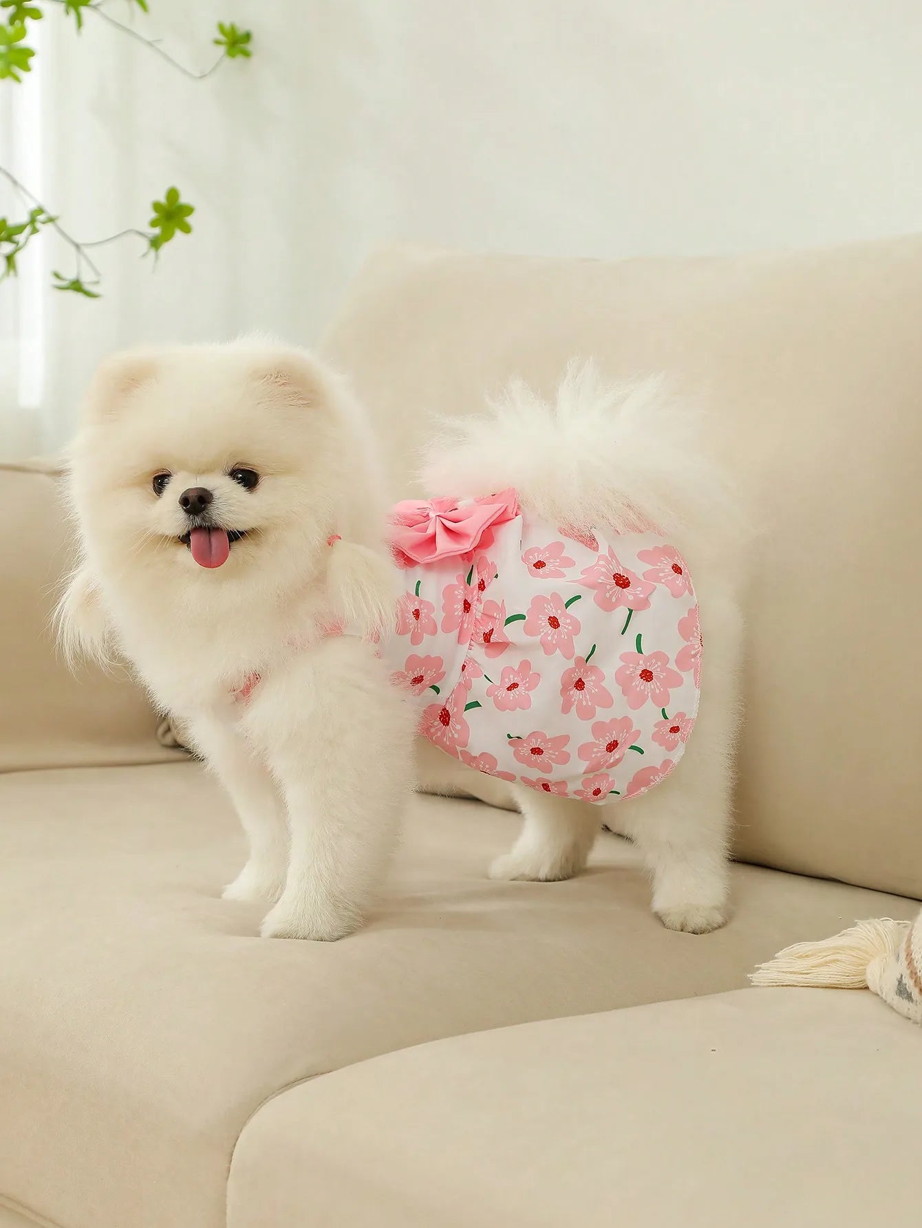 Strawberry Print Bow Decor Dog Dress For Christmas Holidays