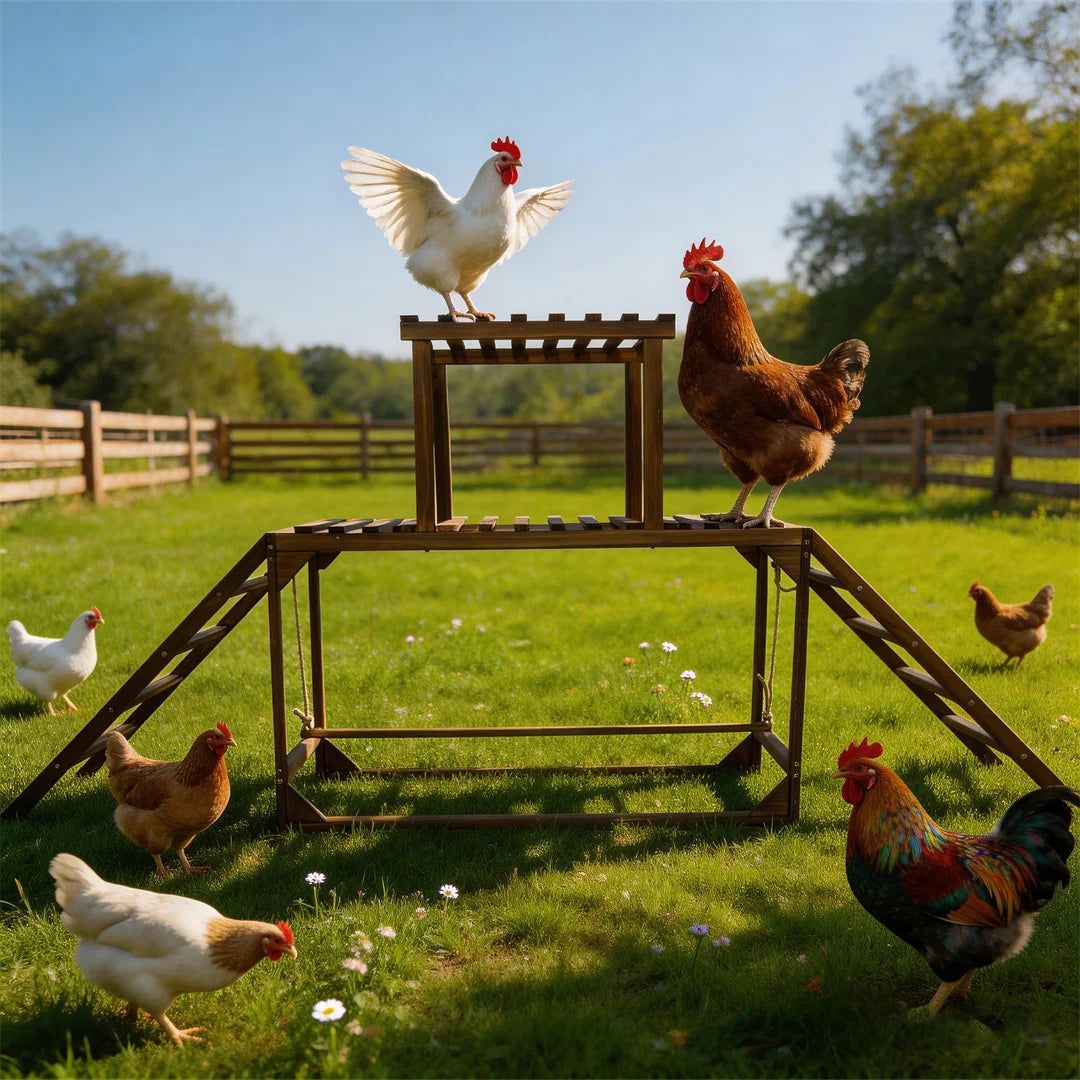 Pine Wood Chicken Perch Swing With Roosting Bars And Ladder