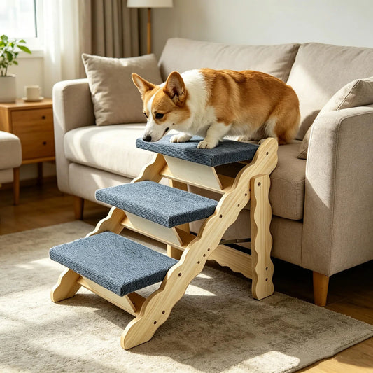 DishyKooker Two In One Wooden Pet Stairs Folding Ramp