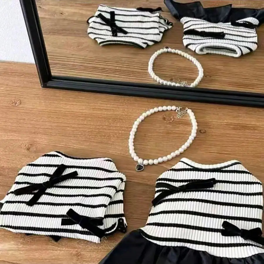 Dog Striped Casual Dress Lightweight Airy Fabric Pet Clothes