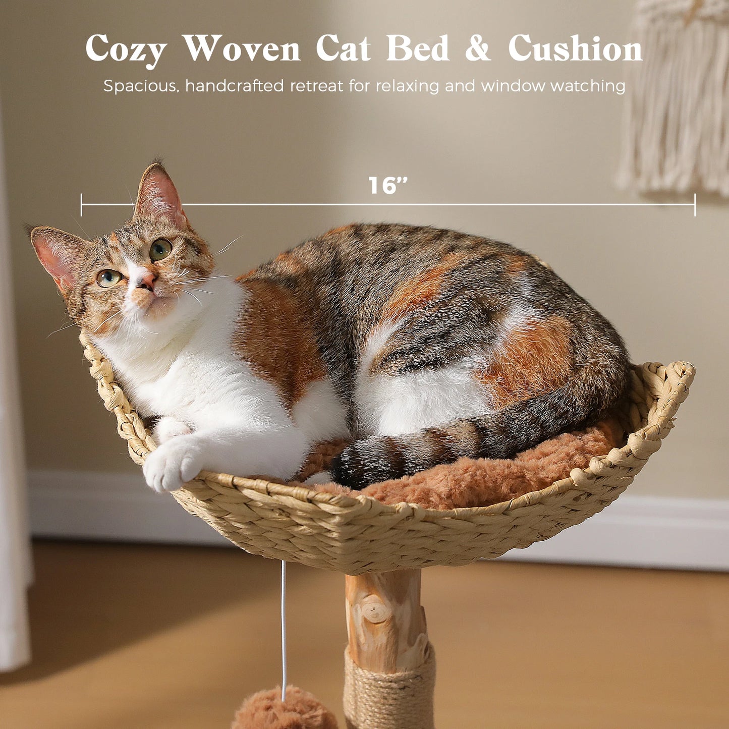 PAWZ Road Wood Cat Tree With Wicker Basket Bed Sisal