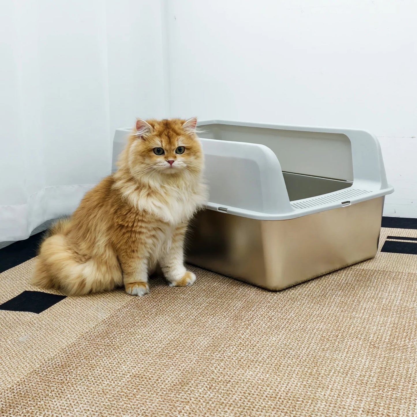 Stainless Steel Large High-Sided Cat Litter Box With Spoon