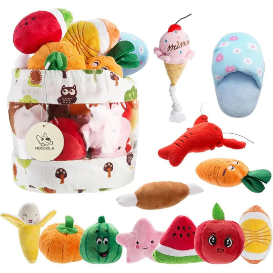 12Pack Squeaky Plush Dog Toys Carrying Bag For Small Dogs