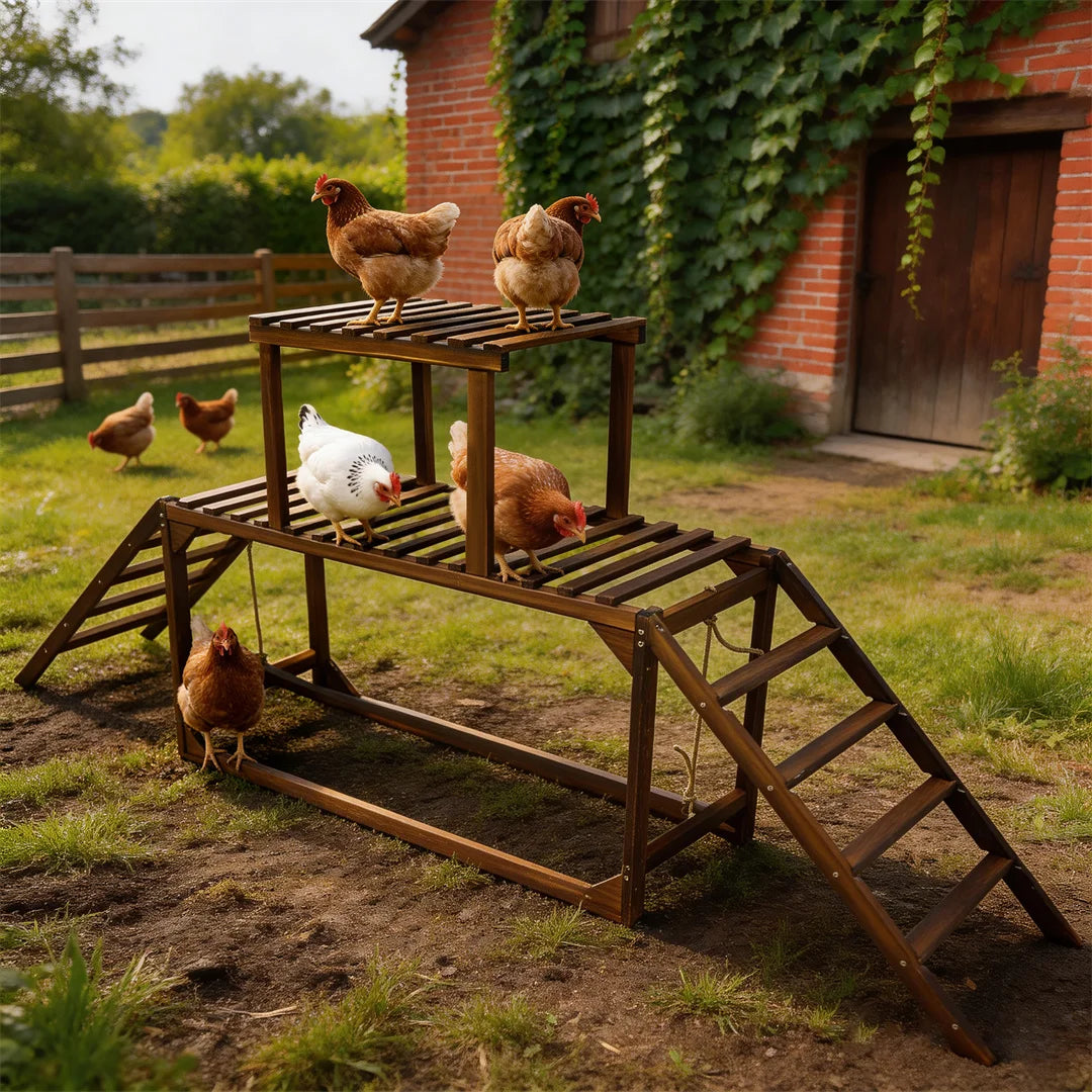 Pine Wood Chicken Perch Swing With Roosting Bars And Ladder