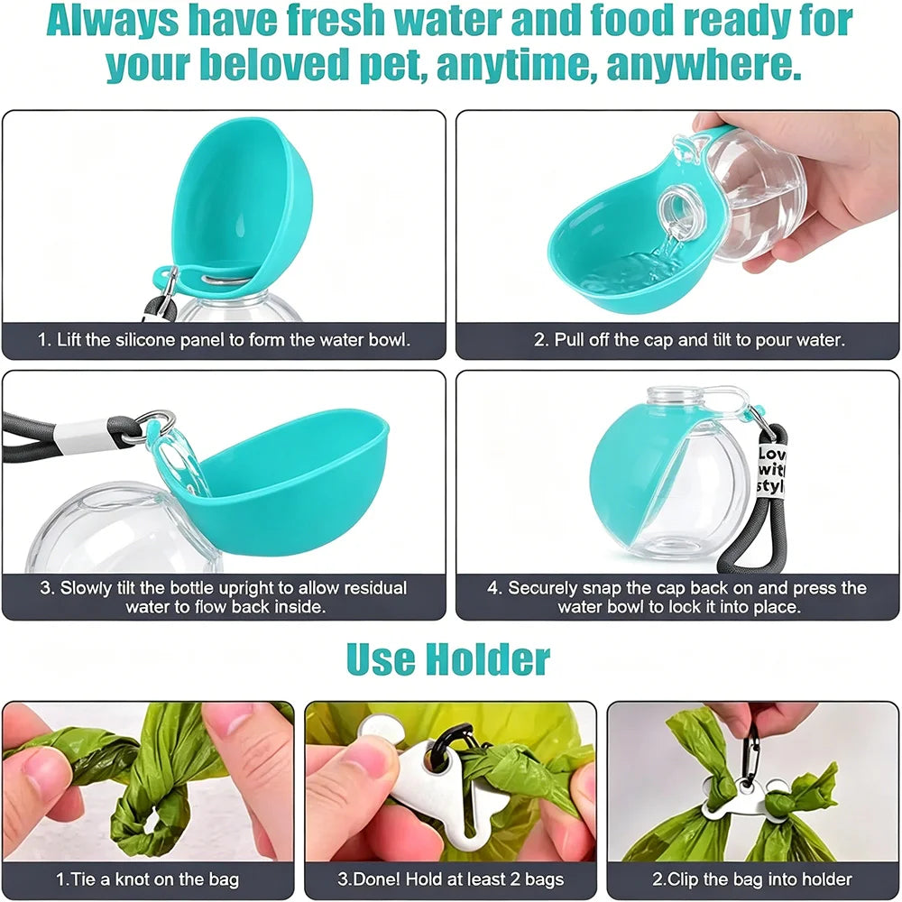 Two In One Portable Dog Water Bottle With Foldable Bowl