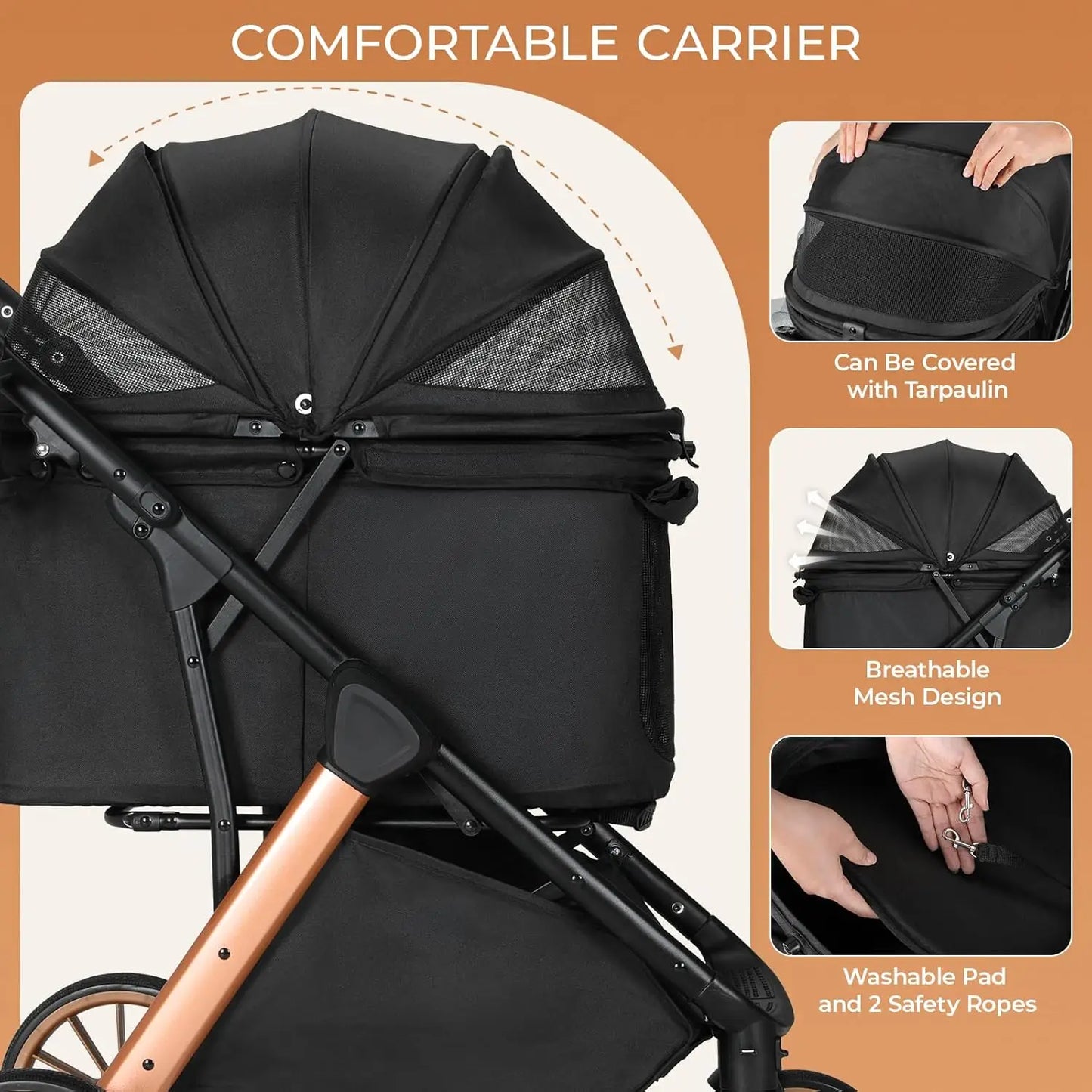 Foldable Medium Pet Stroller With Shock Absorbers