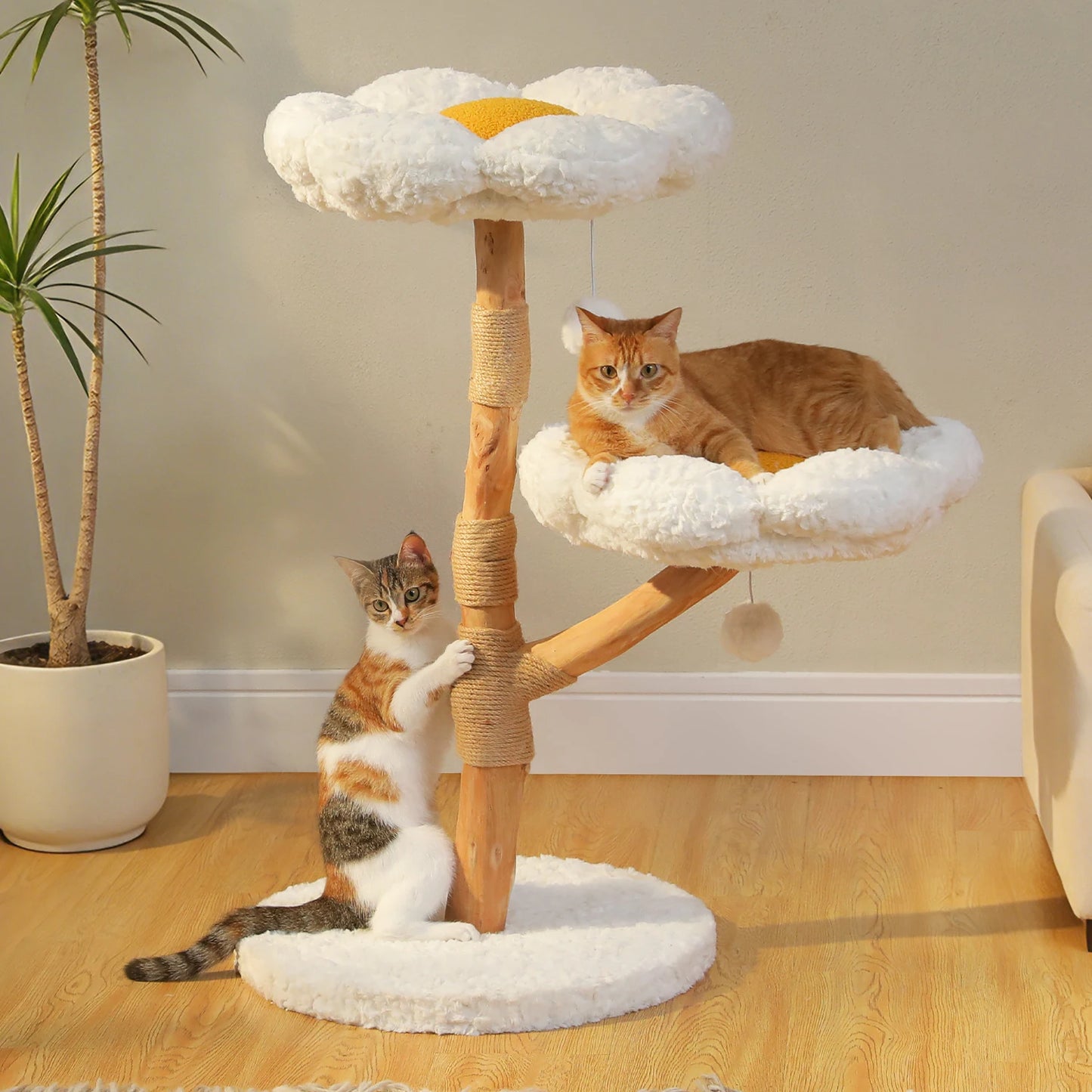 PAWZ Road Wood Cat Tree With Wicker Basket Bed Sisal