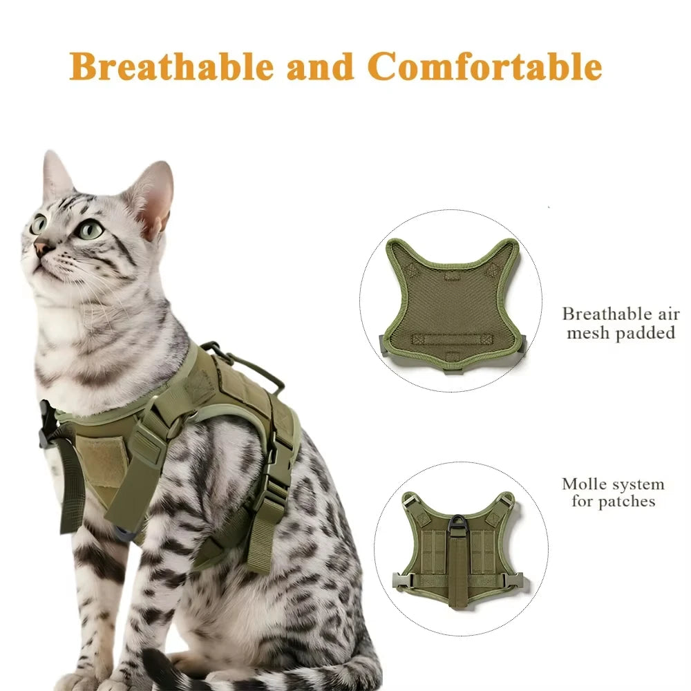 Tactical Cat Harness And Leash Set With Escape Proof Mesh