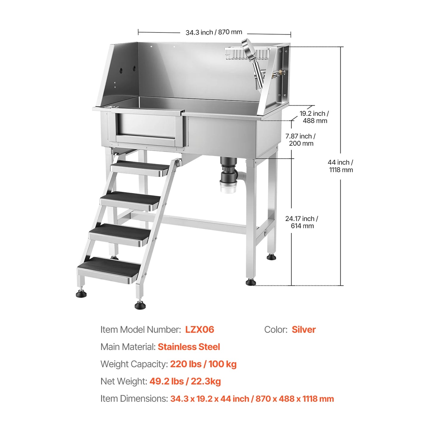 SucceBuy 34 Inch Stainless Steel Dog Washing Station Sink