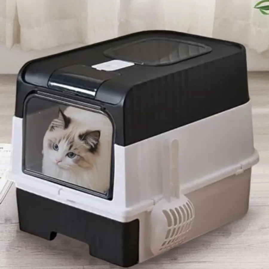 Enclosed Cat Litter Box Removable Front Entry And Top Exit