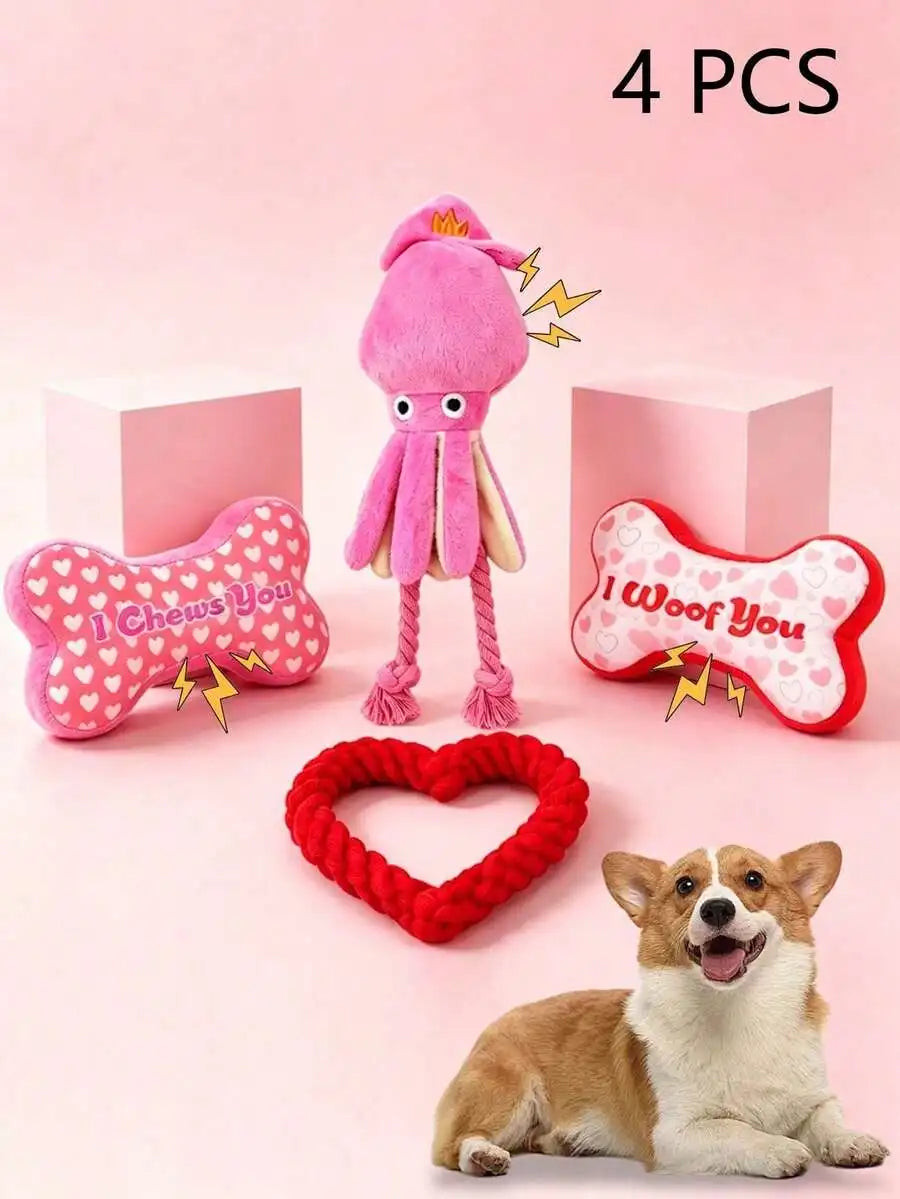 Octopus Squeaky Dog Chew Toy With Rope Interactive Plush