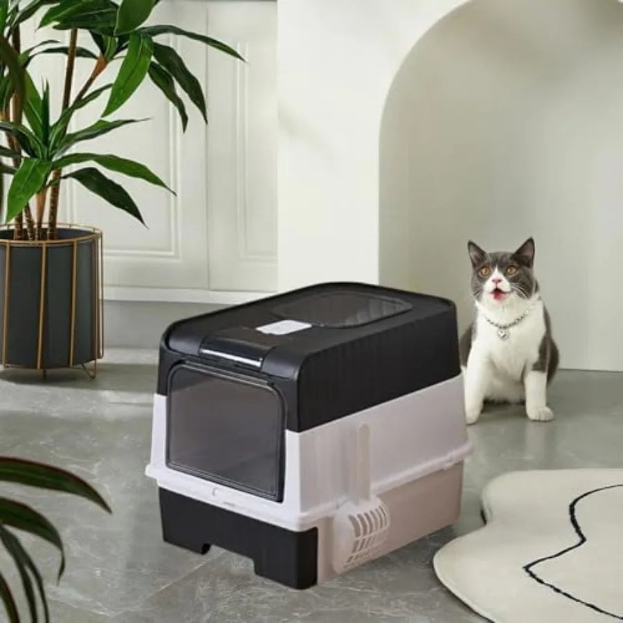 Enclosed Cat Litter Box Removable Front Entry And Top Exit