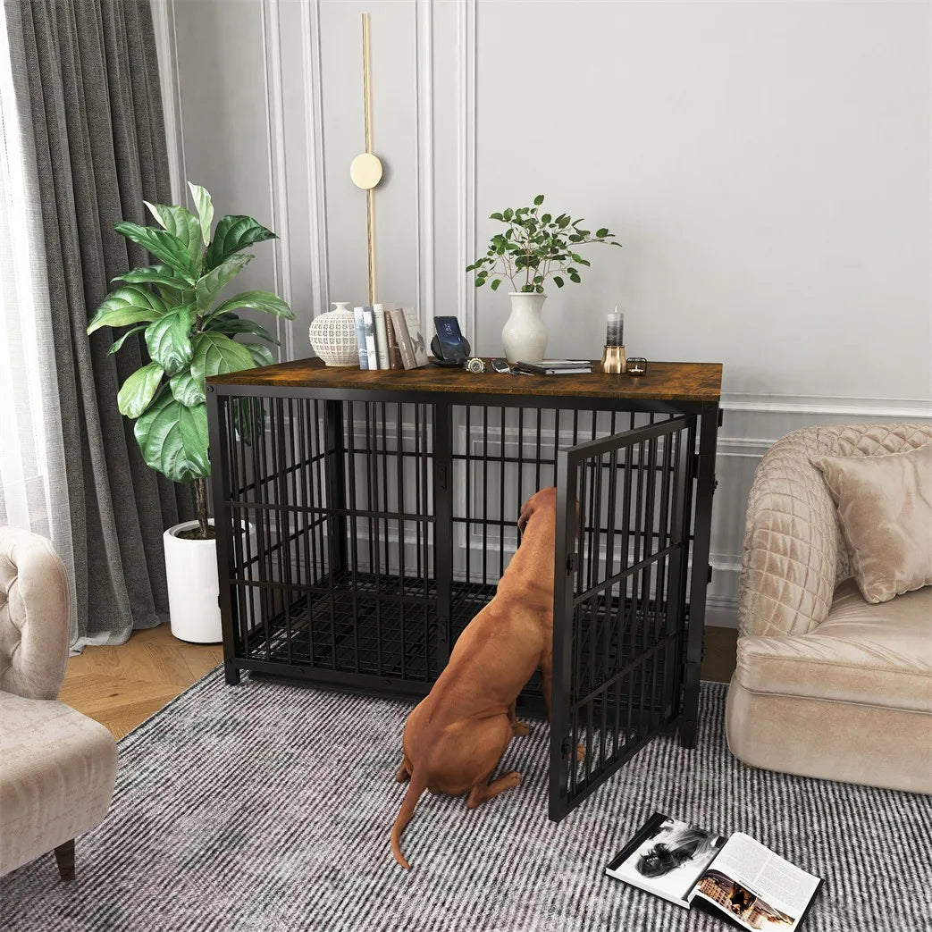BORWART Wooden Dog Crate End Table Kennel With 3 Doors