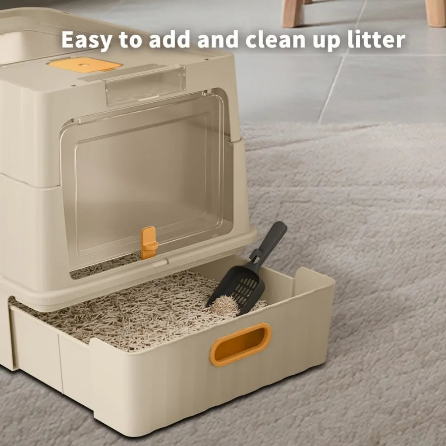 Drawer Style Enclosed Cat Litter Box With Pull Out Tray