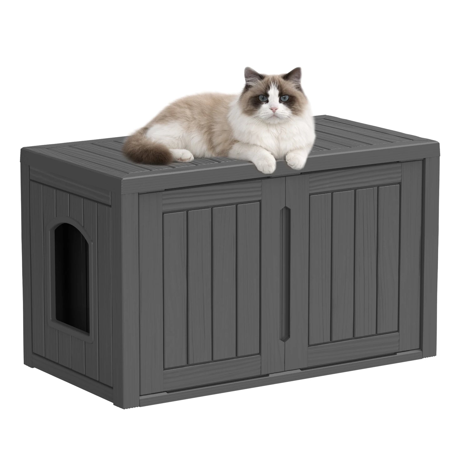 Weatherproof Resin Cat House With Double Doors And Lounge Top