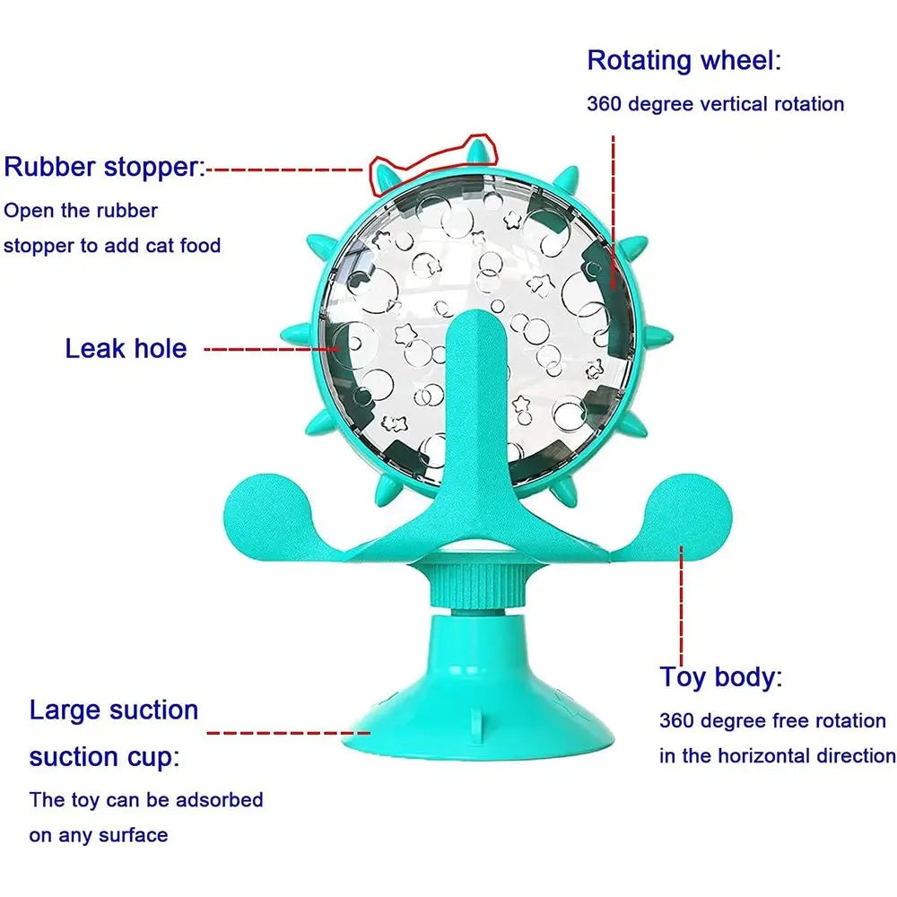 Interactive Cat Treat Dispenser Toy With 360 Degree Windmill