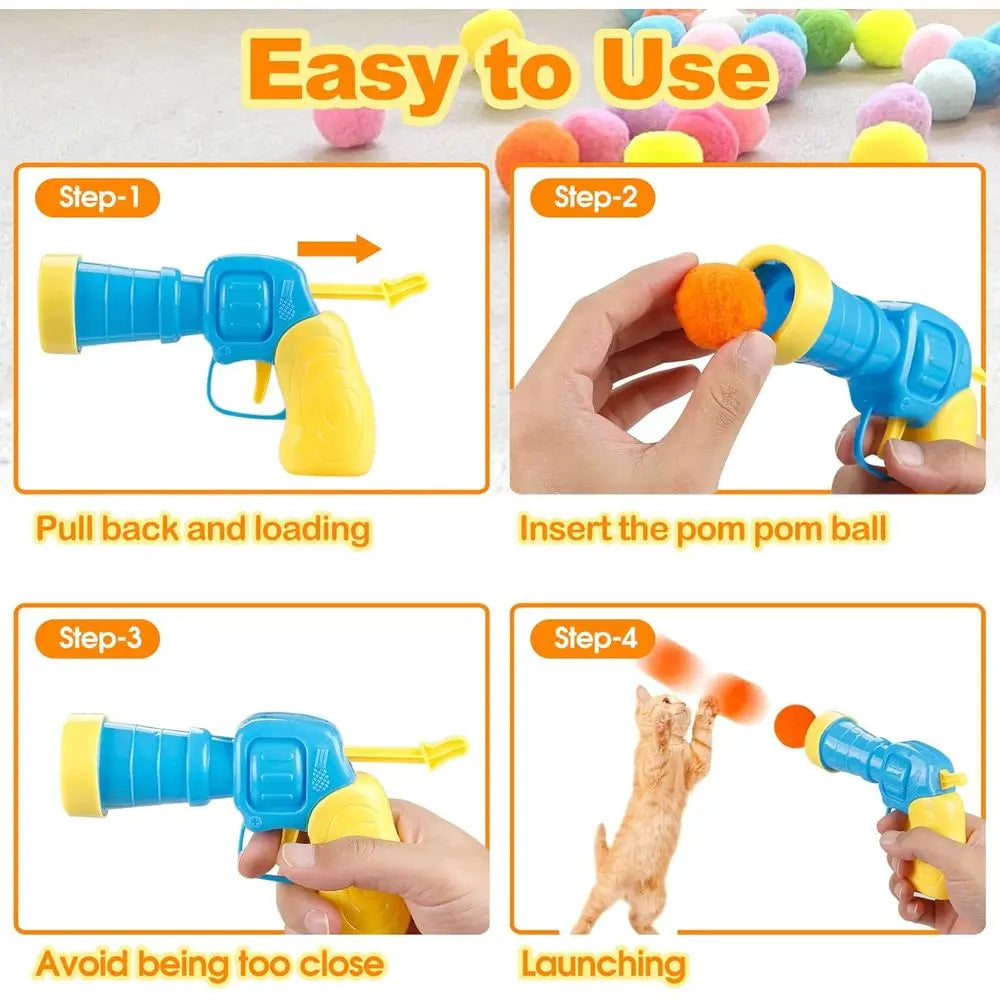 Cat Ball Launcher Toy Set With Plush Balls Interactive Toy