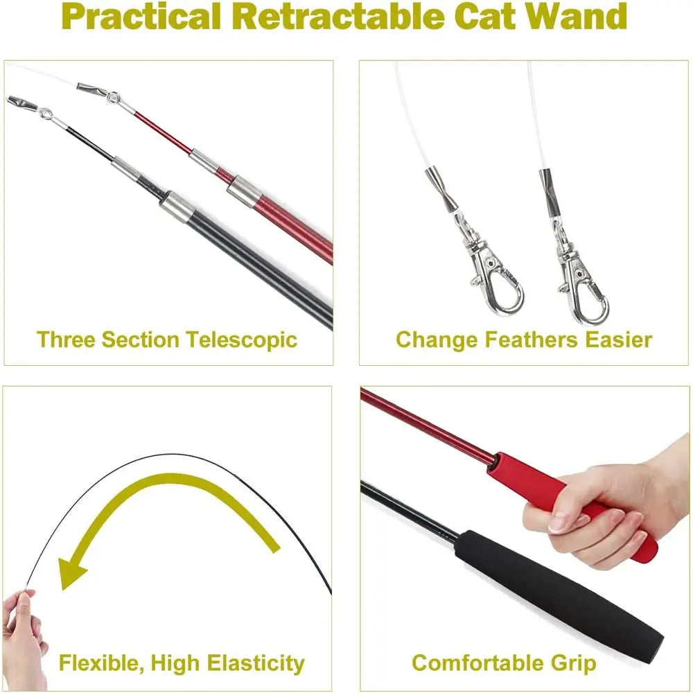 Retractable Wand Cat Toy With Feather Toys For Indoor Cats