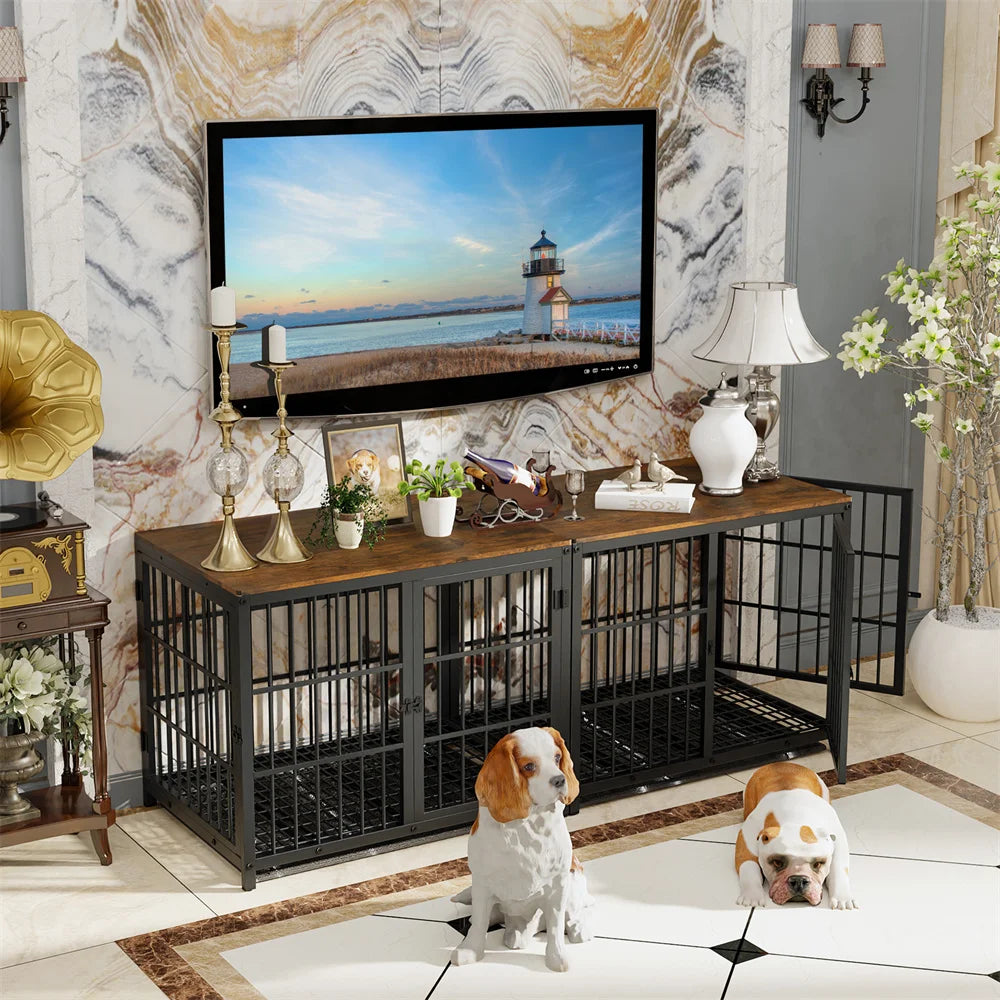 BORWART Wooden Dog Crate End Table Kennel With 3 Doors