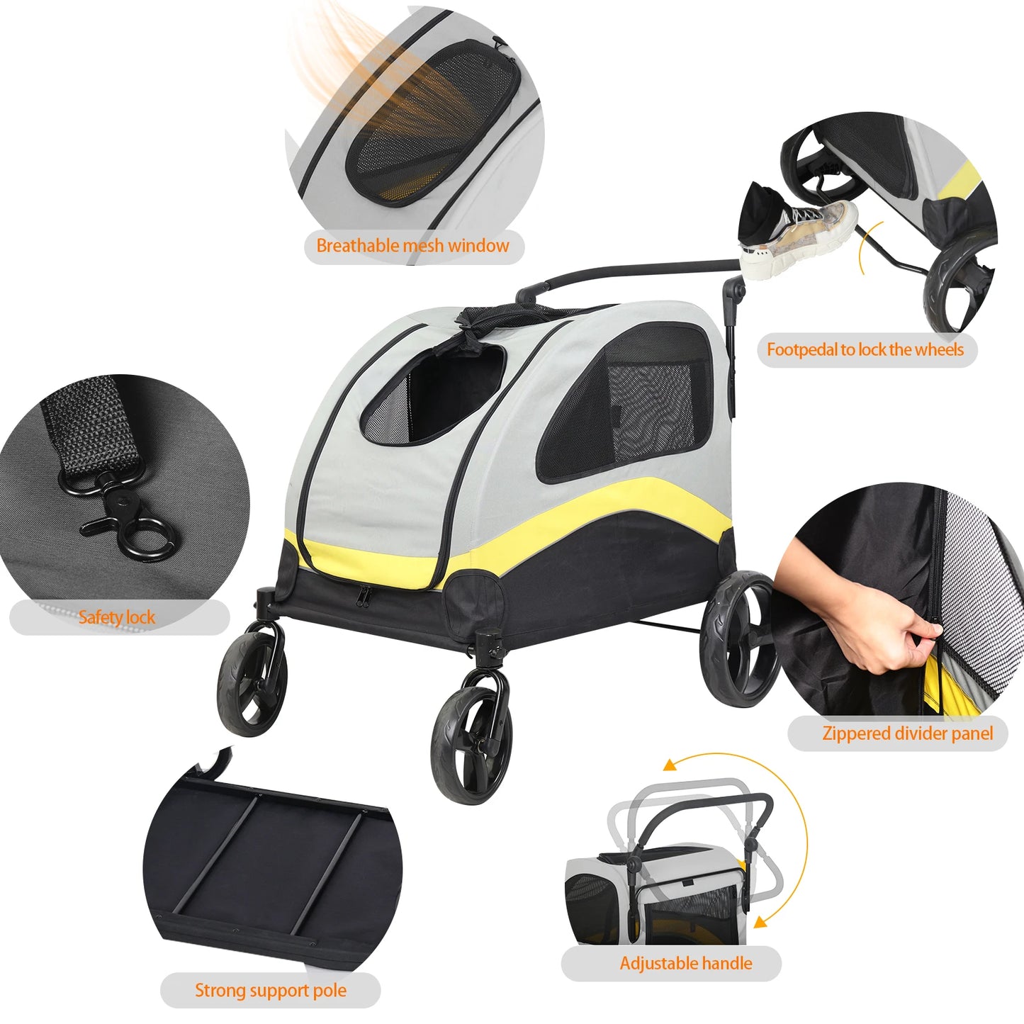 Dog Stroller for Two Dogs Foldable Pet Pram with Wheels