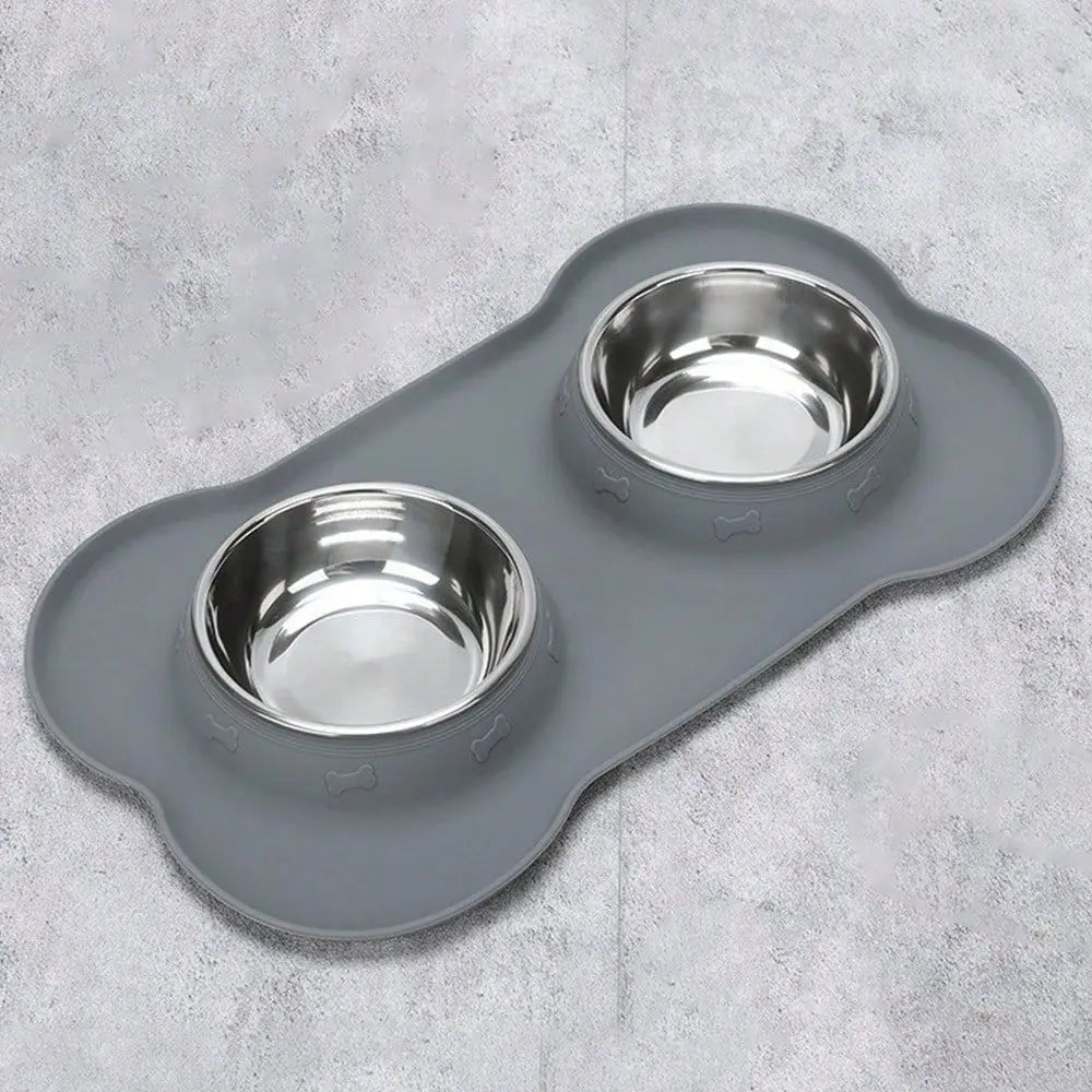 Stainless Steel Double Bowl Pet Feeder With Tray Anti Spill