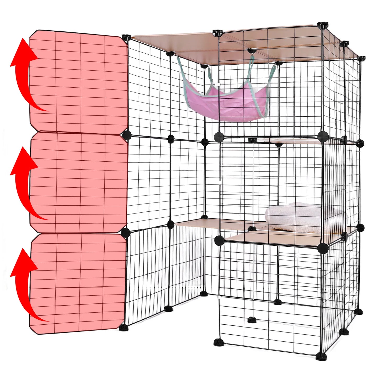 3 Tier Detachable Cat Cage With Hammock And Bed Playpen