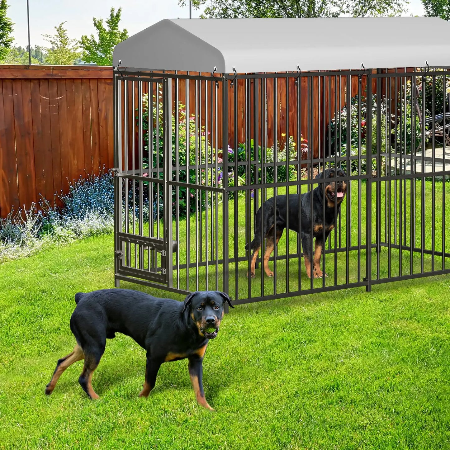 Heavy-Duty Metal Dog Kennel Outdoor Roof Double Lock Walk-In Durable