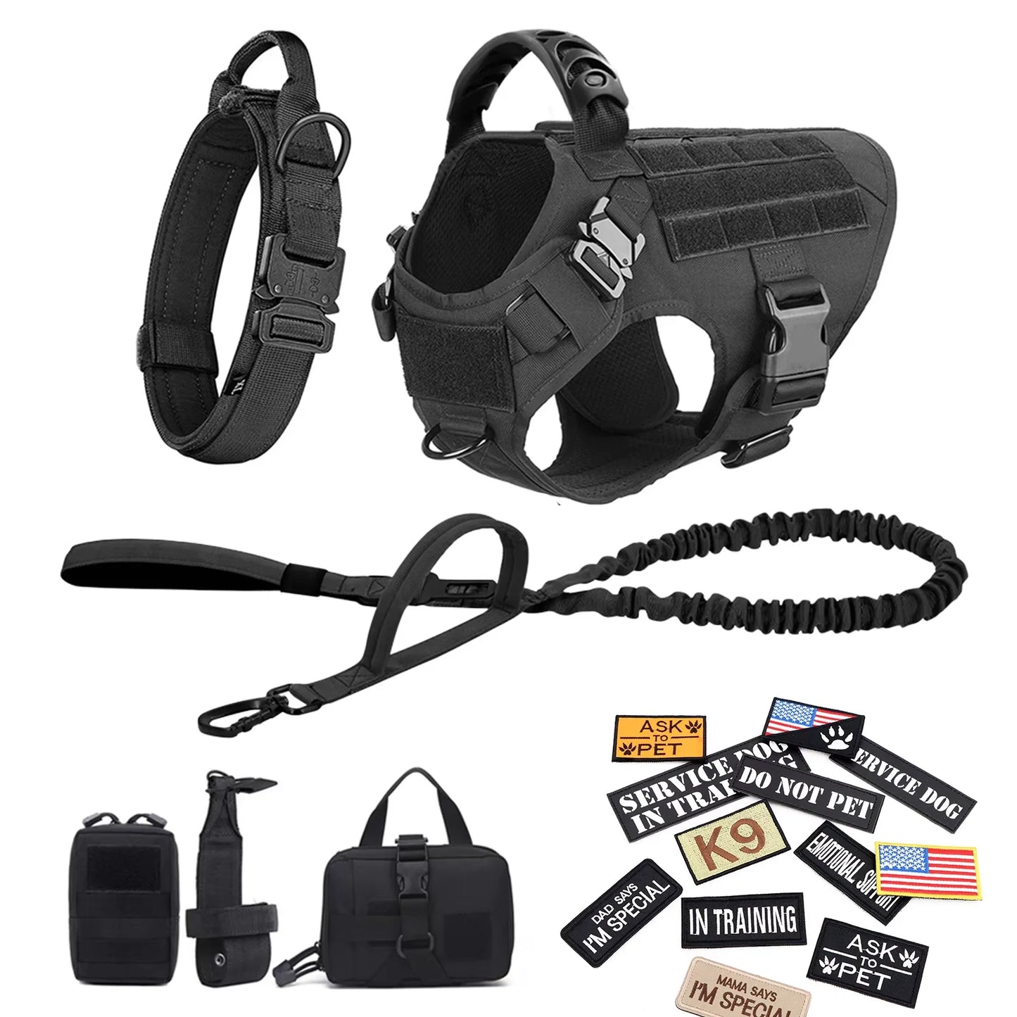 Military Large Dog Harness Vest Kit With Leash Patches Malinois